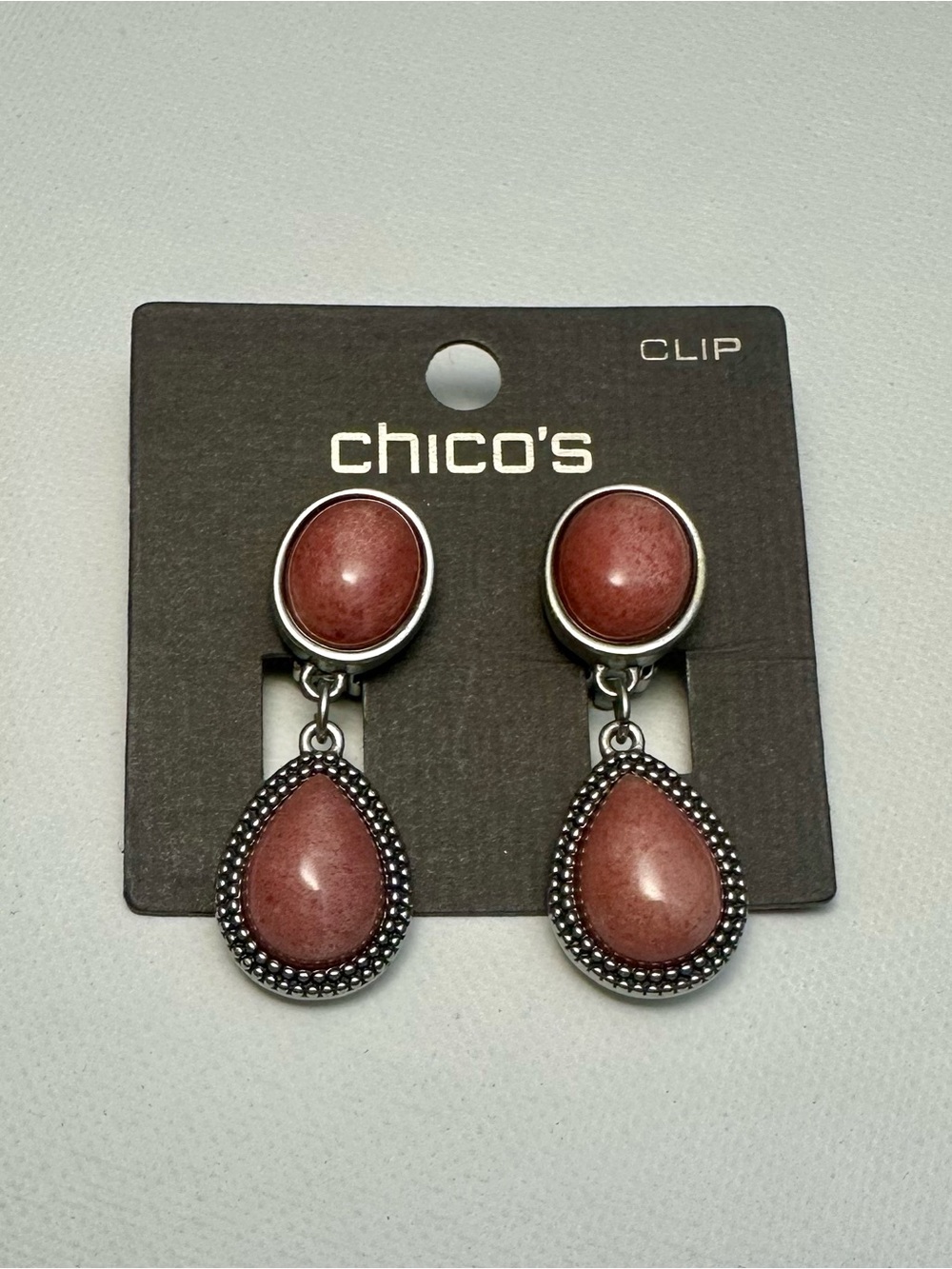 Chico's Dusty Rose Teardrop Clip-On Earrings